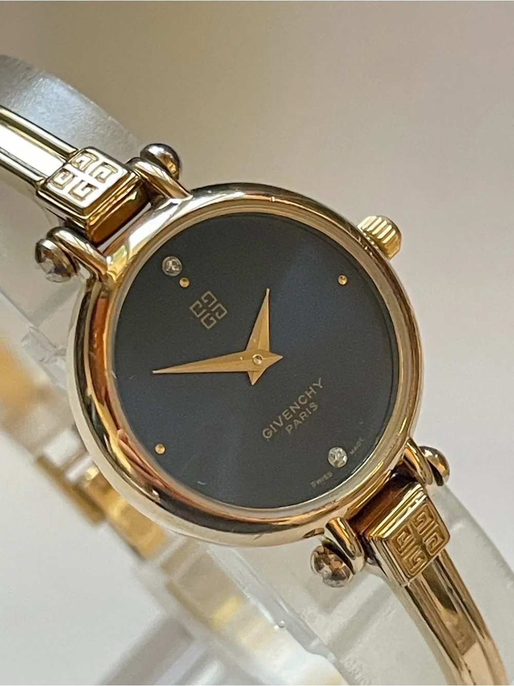 Vintage Givenchy Bangle Watch Gold Plated, Blue Dial